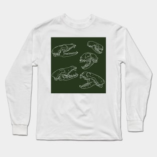 North American Predator Skulls White Lines Hunter Green Long Sleeve T-Shirt